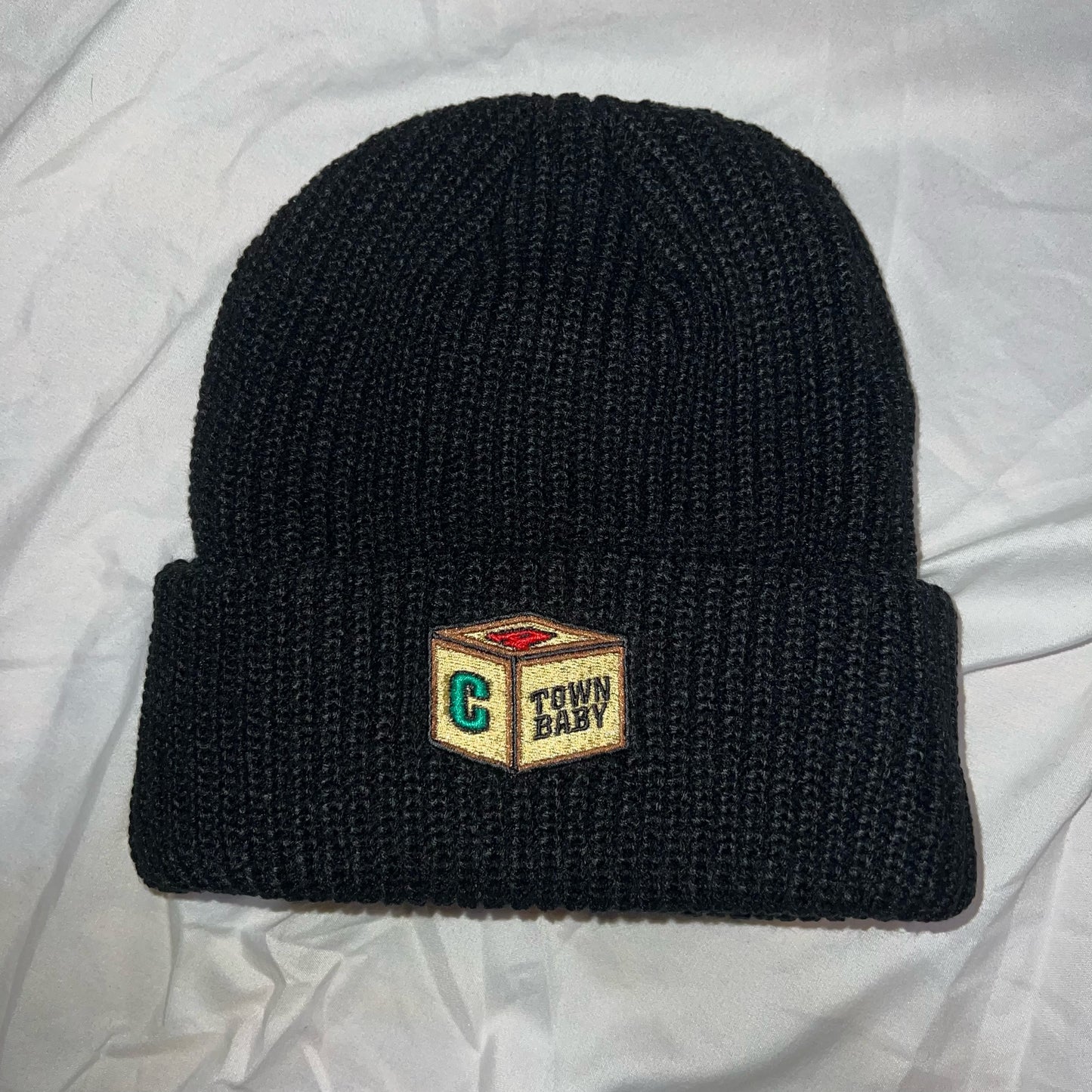 Black Cuffed Town Baby Beanie