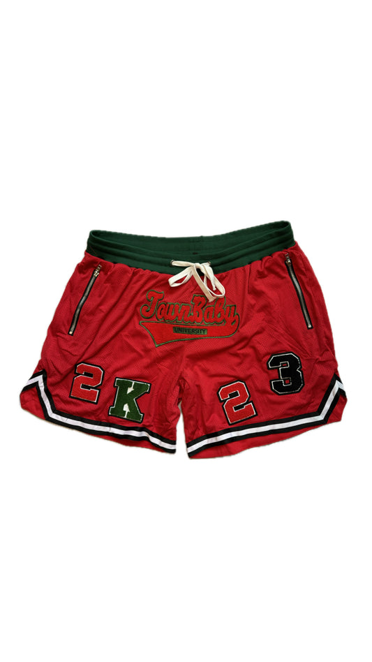 Chenille Patch Town Baby University Shorts (Red/ Green)