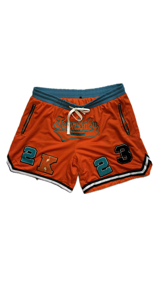 Chenille Patch Town Baby University Shorts (Orange/ Teal)