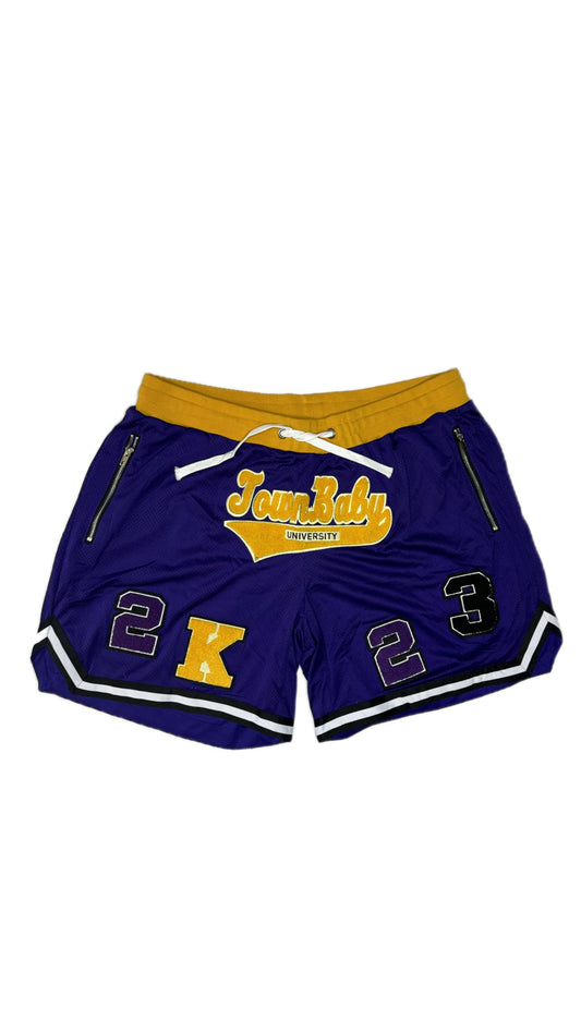 Chenille Patch Town Baby University Shorts (Purple/ Gold)